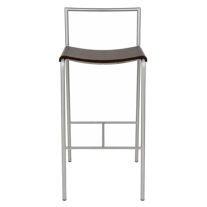 LaPalma Barhocker mit dunkler Holz-Sitzfläche und minimalistischem, silbernem Metallgestell im Set zu 5 Stück.