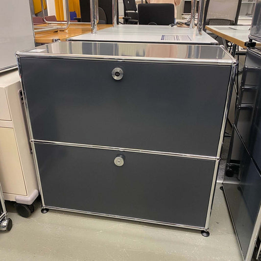 Compact anthracite sideboard with two flap doors and chrome frame, 77x74x36.5cm