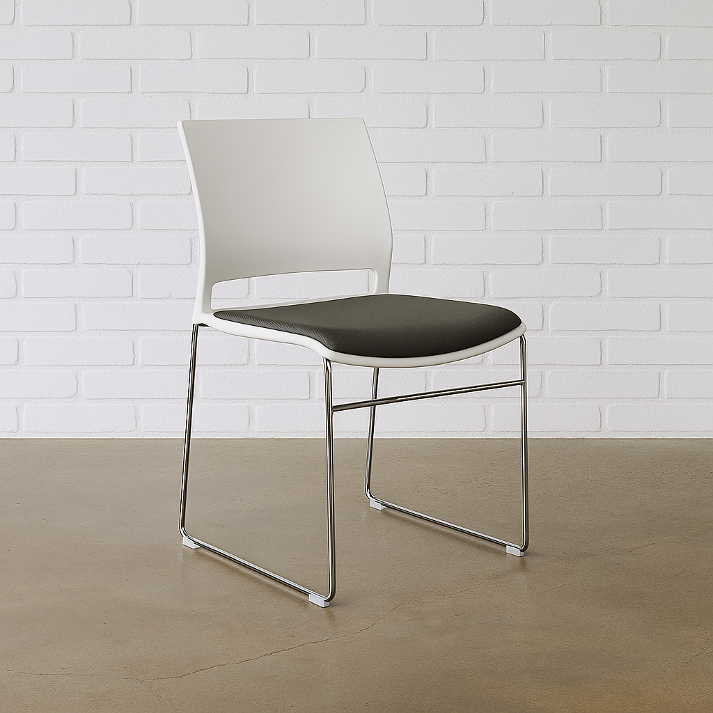 Stapelstuhl weiß/Chrom gepolstert [SONDERPOSTEN NEUWARE]