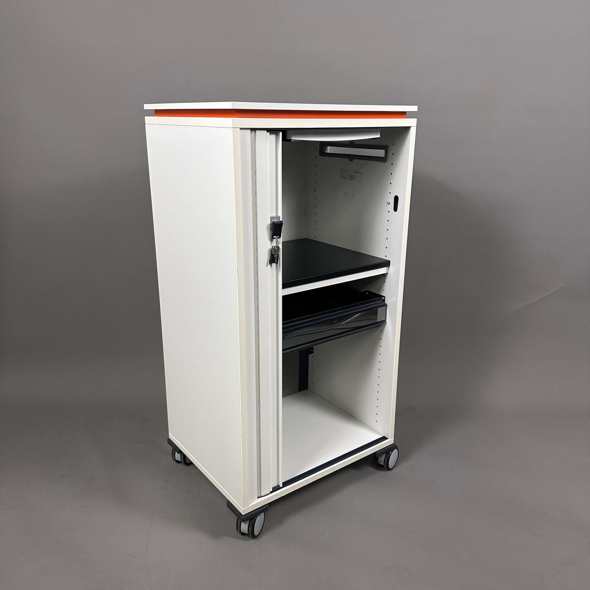 Steelcase Aktencaddy Rollschrank Moby 2 weiß orange abschließbar mit Briefeinwurf und Rollen 107x51x43 cm