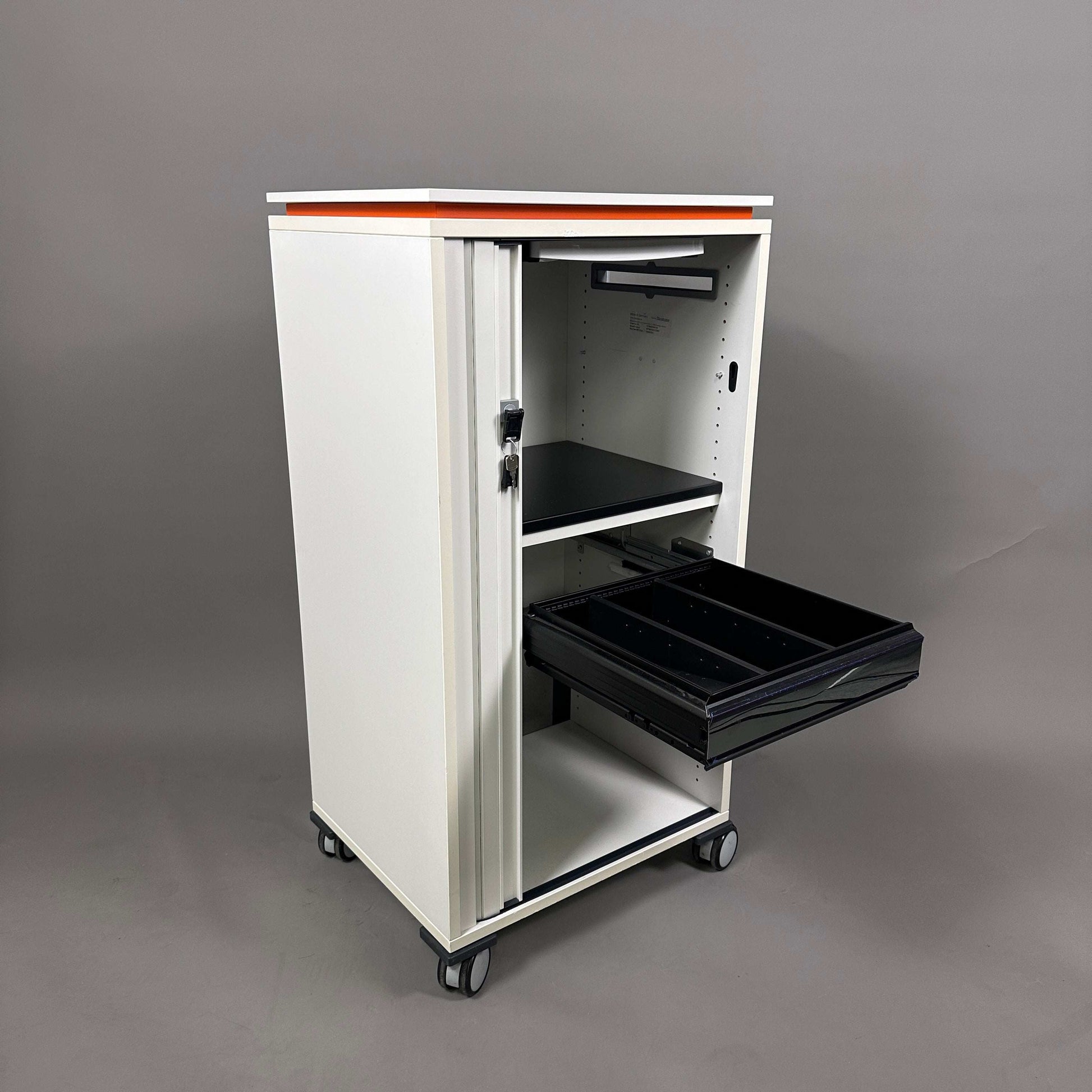 Steelcase Aktencaddy Rollschrank Moby 2 weiß orange abschließbar mit Schublade und Rollen