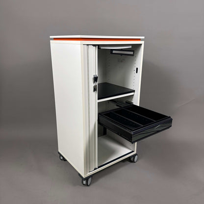 Steelcase Aktencaddy Rollschrank Moby 2 weiß orange abschließbar mit Schublade und Rollen