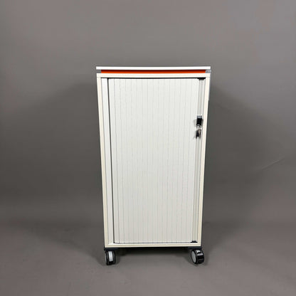 Weißer Steelcase Aktencaddy Rollschrank Moby 2 mit orangefarbenen Akzenten und Rollen, abschließbar, 107x51x43 cm
