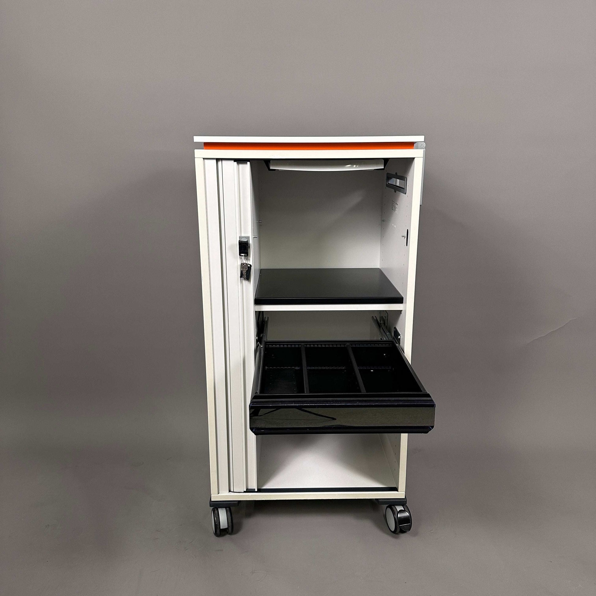weiß-orange Steelcase Aktencaddy Rollschrank Moby 2 mit abschließbarem Fach und Rollen, 107x51x43 cm