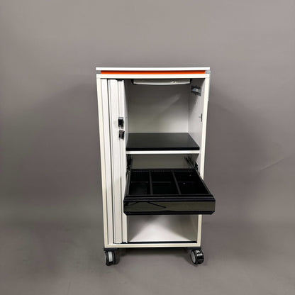 weiß-orange Steelcase Aktencaddy Rollschrank Moby 2 mit abschließbarem Fach und Rollen, 107x51x43 cm