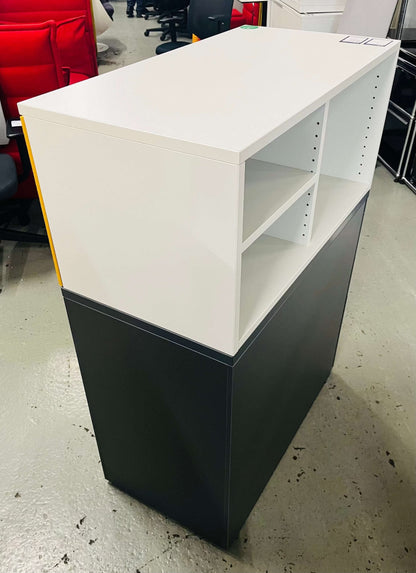 Steelcase Anstellcontainer with white wooden top and anthracite base storage unit