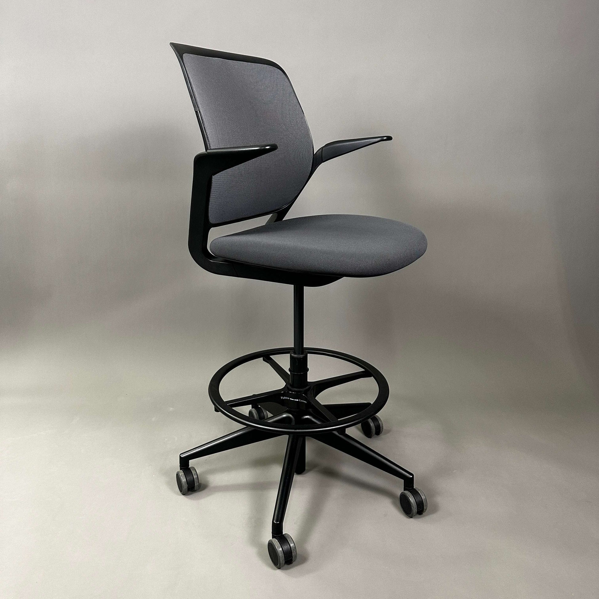Steelcase Cobi adjustable black frame office chair with graphite fabric seat and mesh backrest on casters