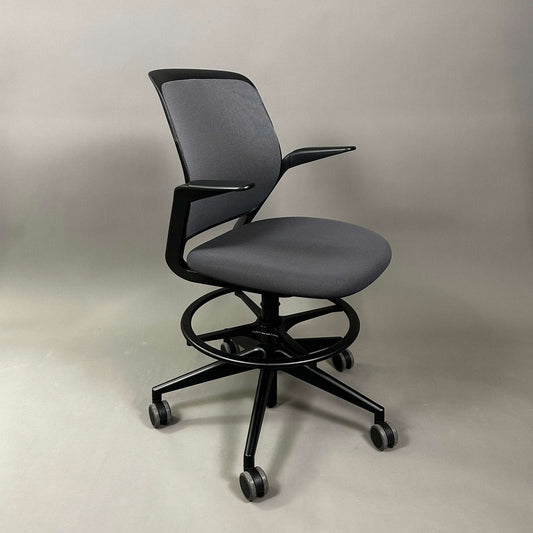 Steelcase Cobi adjustable desk and conference chair with graphite fabric seat and mesh backrest on casters