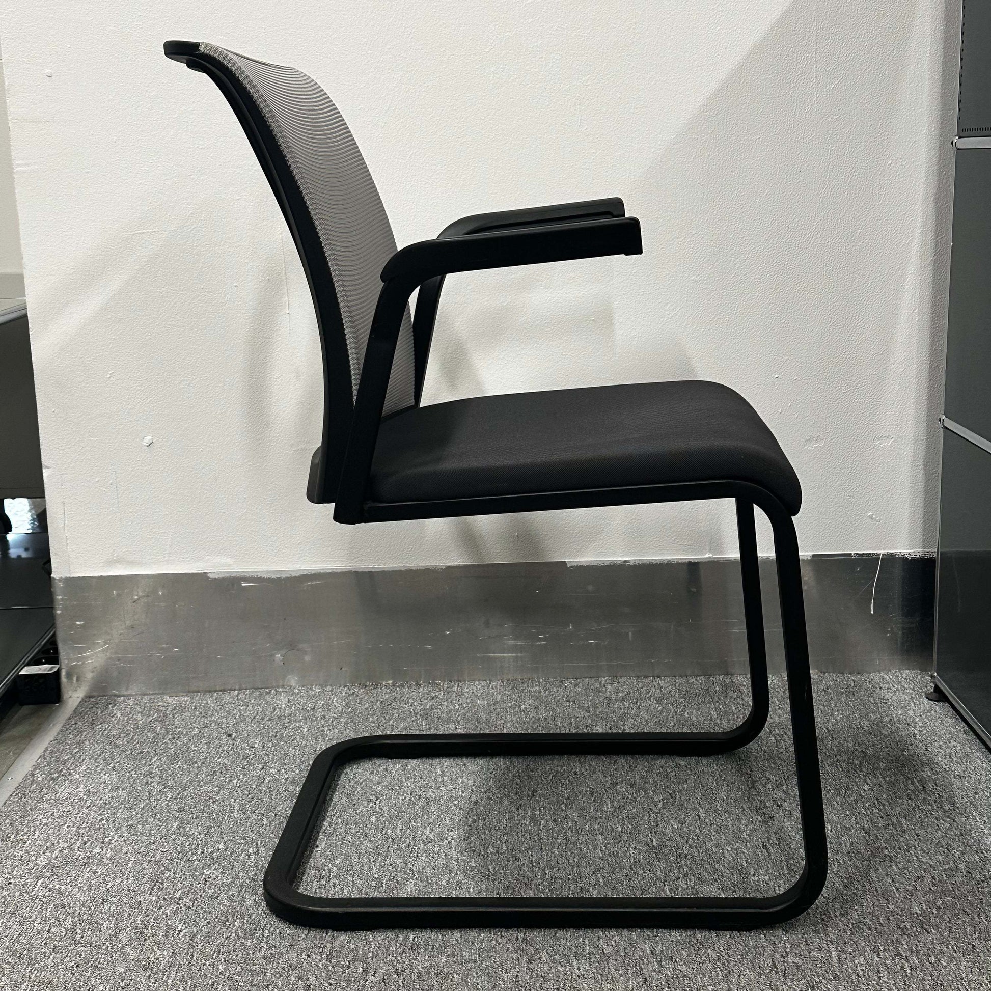 Steelcase Eastside Freischwinger ergonomic black office chair with mesh back and cantilever frame