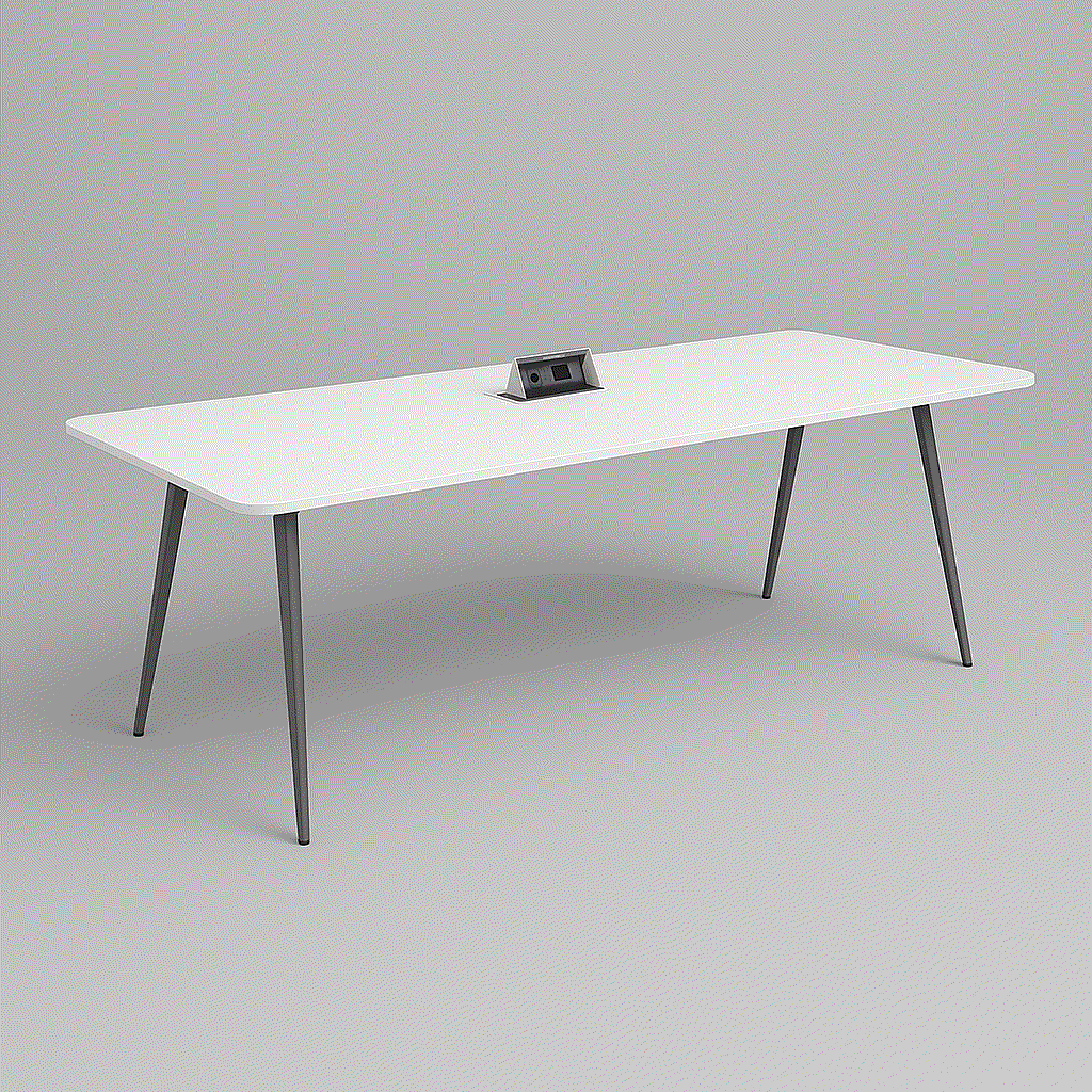 Steelcase Konferenztisch Potrero 415 Light Table weißer Melamintisch mit integriertem Media Kit und anthrazitgrauem Metallgestell