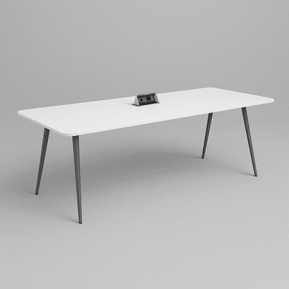 Steelcase Konferenztisch Potrero 415 Light Table weißer Melamintisch mit integriertem Media Kit und anthrazitgrauem Metallgestell