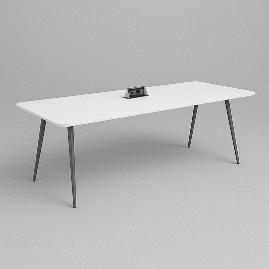 Steelcase Konferenztisch Potrero 415 Light Table weißer Melamintisch mit integriertem Media Kit und anthrazitgrauem Metallgestell