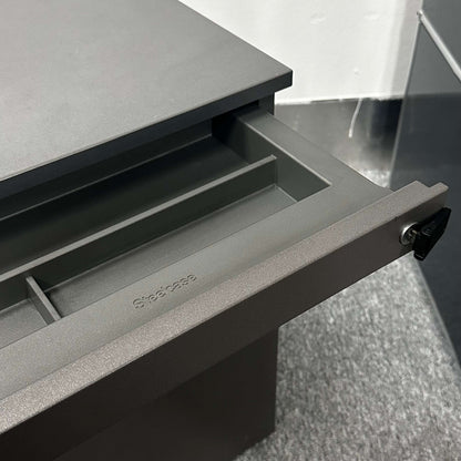 Steelcase Rollcontainer anthracite wooden mobile storage cabinet with open drawer and lock
