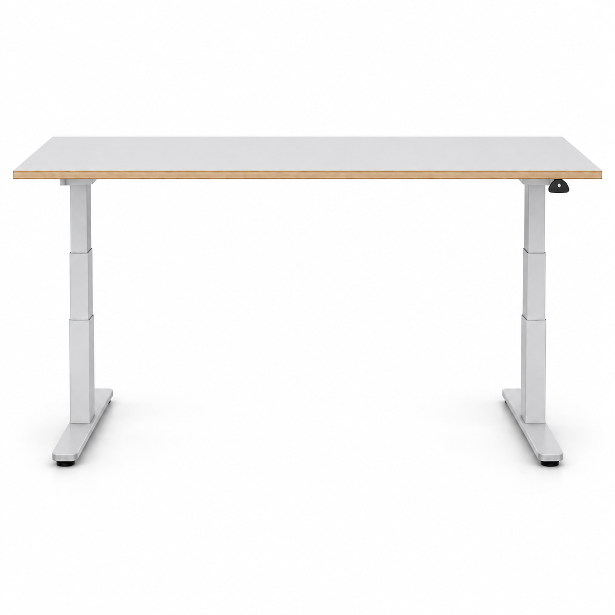 Elektrisch höhenverstellbarer Steelcase Schreibtisch 180x90cm mit weißer Tischplatte und markanter Multiplexkante.