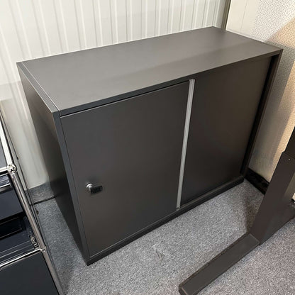 Steelcase Sideboard 2OH anthracite wooden cabinet with sliding doors and metal handle, 100x79x44 cm