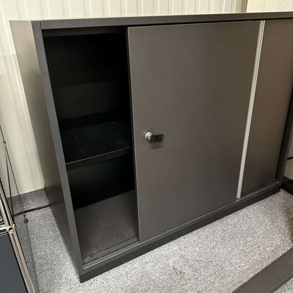 Steelcase anthracite wooden sideboard with sliding doors and two shelves, 100x79x44 cm