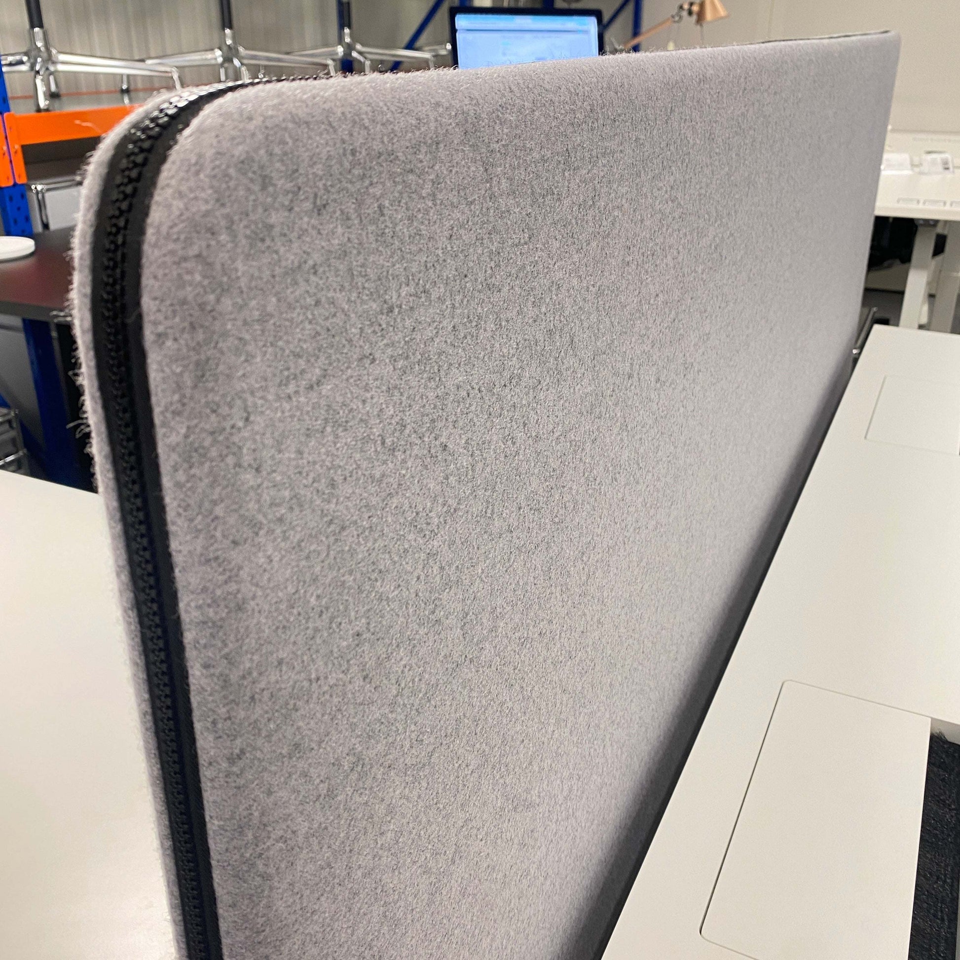 Grey fabric Stellwand/Trennwand Schallschutz screen panel 180x140cm with black zipper edge and black foot set