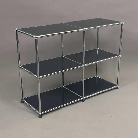 USM Haller 2x2 Regal schwarz mit unterlackiertem Glas, offene Fächer, 103x83x53 cm, Top Zustand