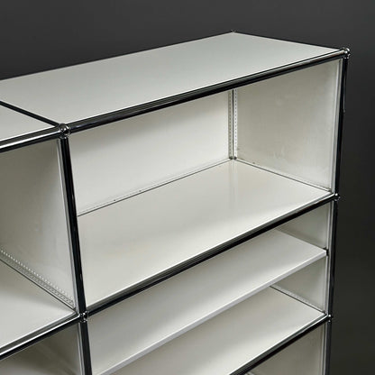 USM Haller weißes Highboard 2x3 mit Zwischentablar und verchromtem Gestell