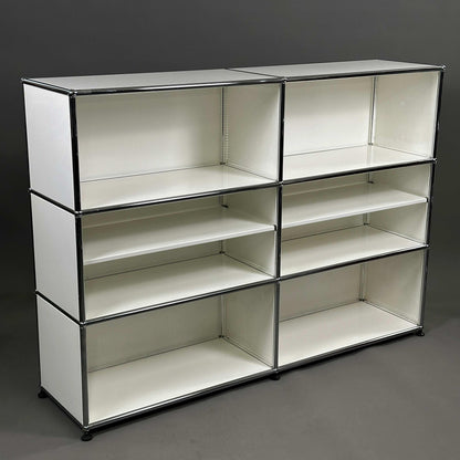 weißes USM Haller Highboard 2x3 mit Zwischentablar und Edelstahlrahmen