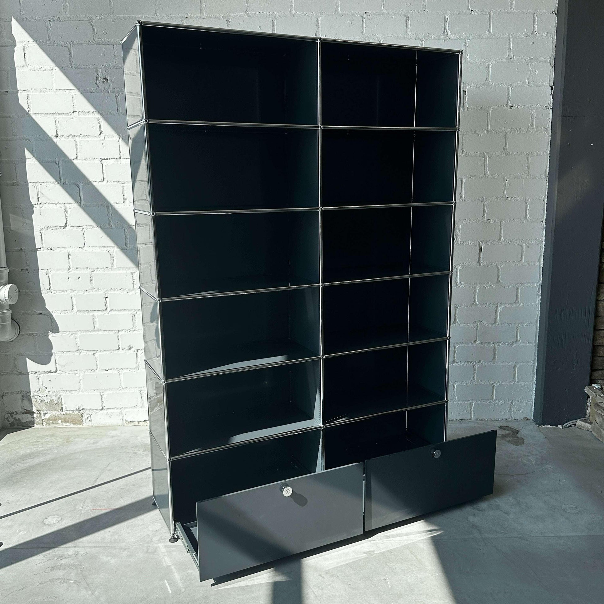 USM Haller 2x6 Highboard Anthrazitgrau mit 2 Schubladen, modernes Design, 214x153x38 cm