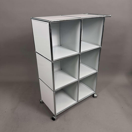 USM Haller rollbarer lichtgrauer Barschrank Servierwagen mit Griff und sechs Fächern, 113x73x38 cm