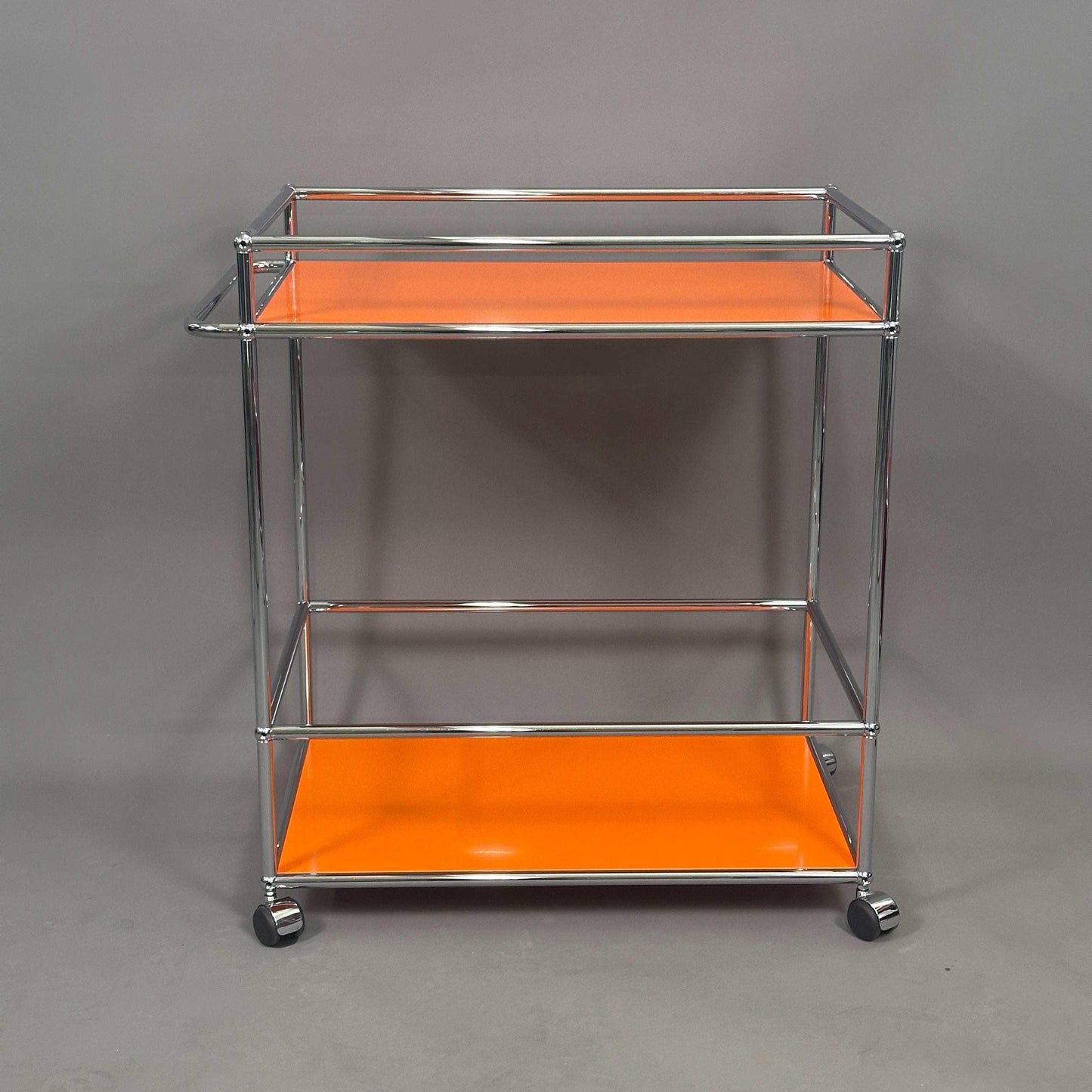 USM Haller Barwagen in reinorange mit chromgestell und Rollen, 88x52x86 cm Servierwagen