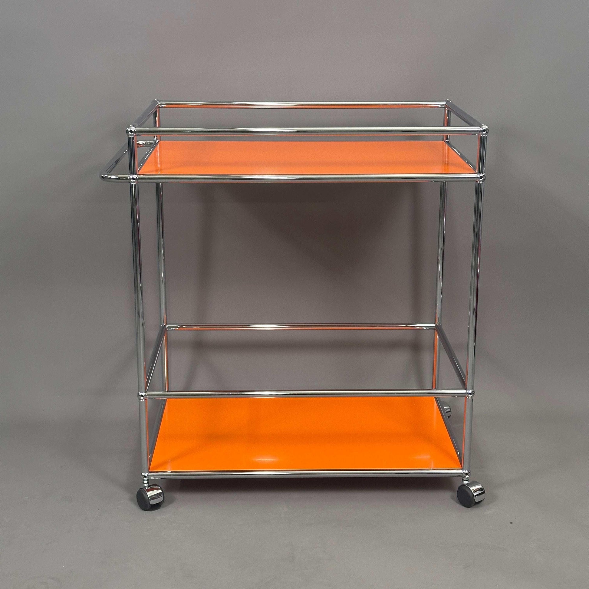 USM Haller Barwagen in reinorange mit chromgestell und Rollen, 88x52x86 cm Servierwagen
