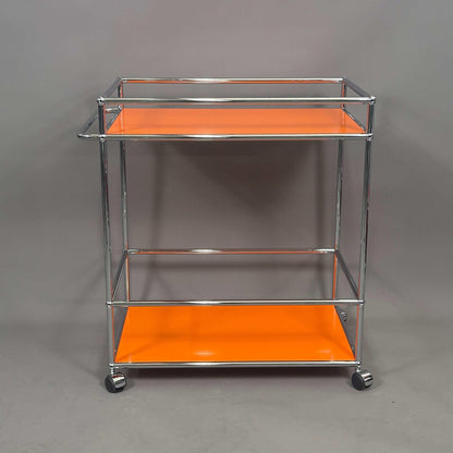 USM Haller Barwagen in reinorange mit chromgestell und Rollen, 88x52x86 cm Servierwagen