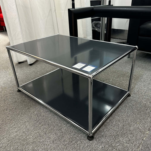 USM Haller Beistelltisch anthracite side table with glass top and metal frame, 75x40x50cm