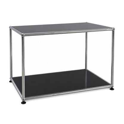 USM Haller Beistelltisch in Graphitschwarz mit verchromtem Stahlrohrrahmen, 75x55x53 cm.