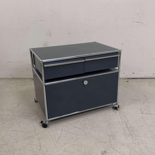 USM Haller Doppelcontainer anthrazit mit zwei Schubladen und Rollen, Maße 77x52x56,5 cm