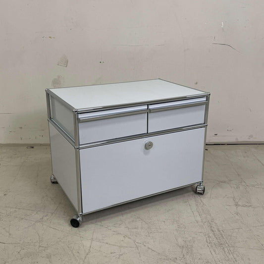 USM Haller Doppelcontainer lichtgrau mit zwei Schubladen und Rollen, Maße 77x52x56,5 cm