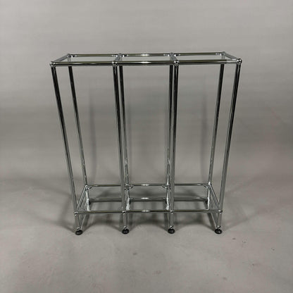 USM Haller Glasregal 3x2 aus Chrom mit sechs Glasplatten und Maßen 90x87x28 cm