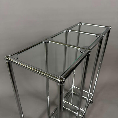 USM Haller Glasregal 3x2 aus chromfarbenem Metall mit sechs Glasplatten und 90x87x28cm Maßen