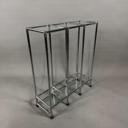 USM Haller Glasregal 3x2 aus Chrom mit sechs Glasplatten, minimalistisches modernes Regal, Maße 90x87x28 cm