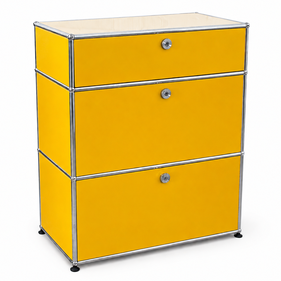 USM Haller Highboard 1x3 goldgelb Klappen + Auszug