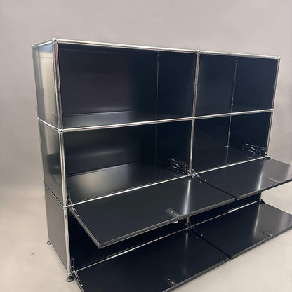 USM Haller Highboard 2x3 in Graphitschwarz mit 4 Softclose Klappen, modernes Metall-Regal, Maße 152x109x38 cm, sehr guter Zustand