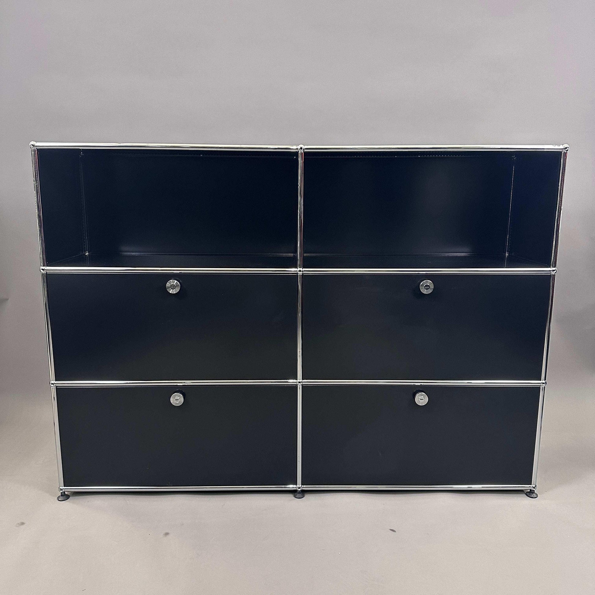 USM Haller Highboard 2x3 in Graphitschwarz mit 4 Softclose Klappen und verchromtem Gestell