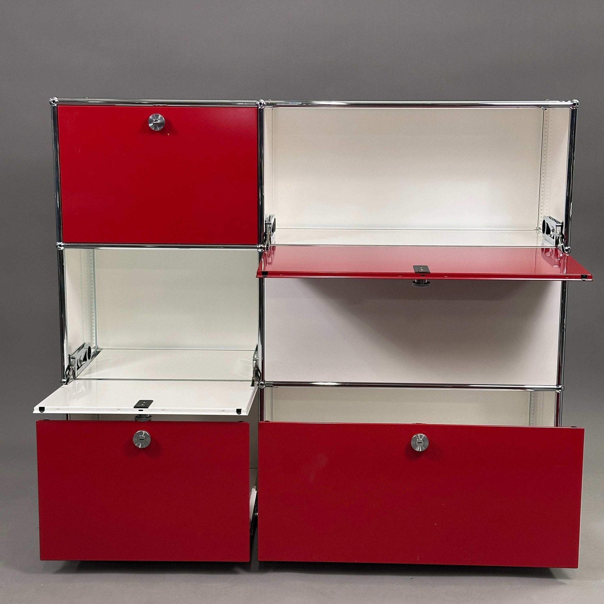 USM Haller Highboard 2x3 weiß und rubinrot mit Klappen und Auszügen in Top Zustand
