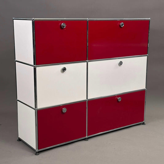 USM Haller Highboard 2x3 in weiß und rubinrot mit zwei Klappen und vier Auszügen in Top Zustand
