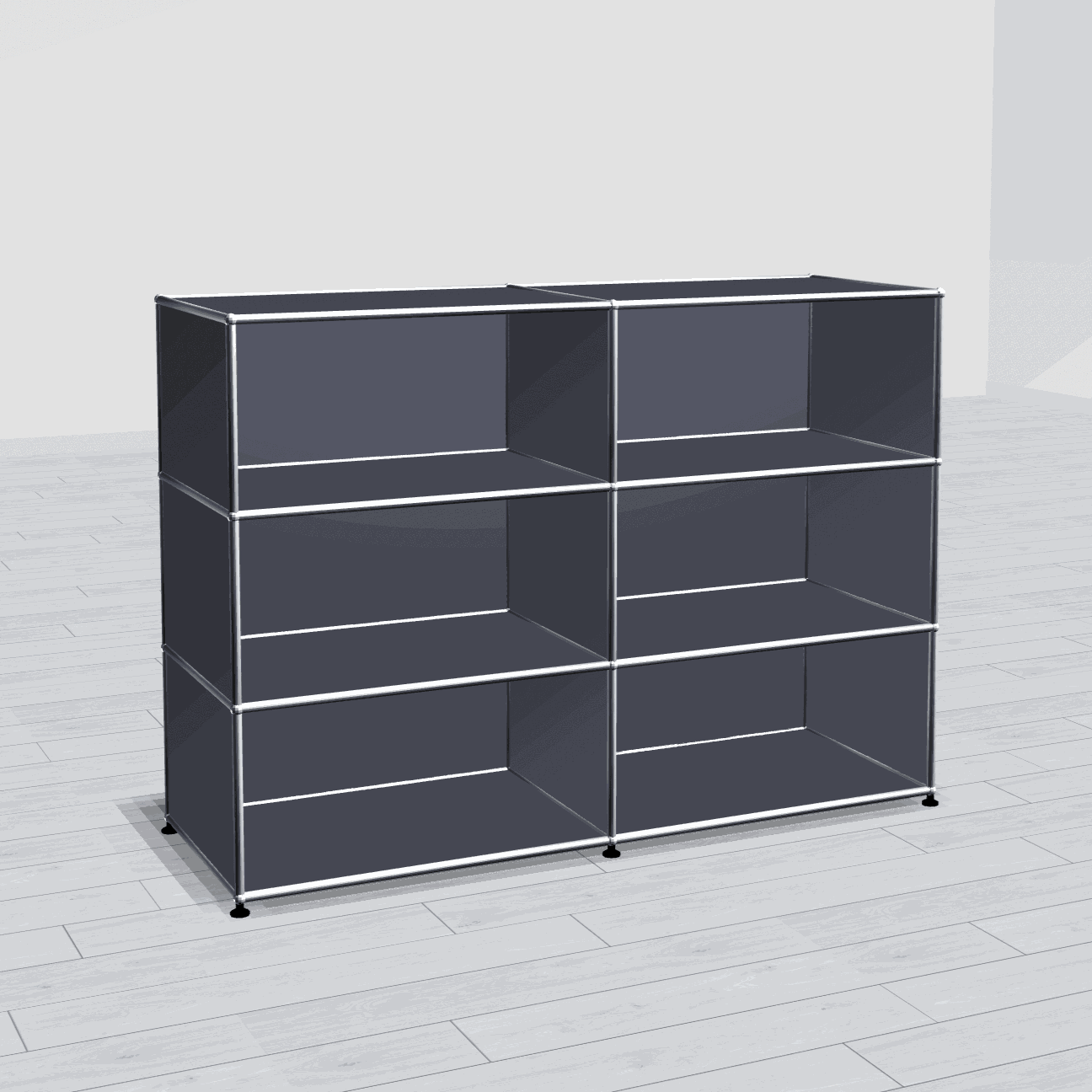 USM Haller Highboard anthracite with 2x3 open compartments, 153x109x53 cm, modern modular shelving unit.