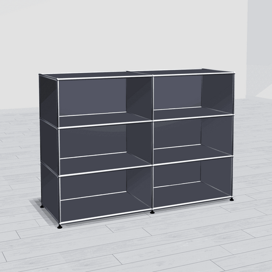 USM Haller Highboard anthracite with 2x3 open compartments, 153x109x53 cm, modern modular shelving unit.