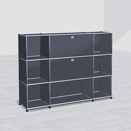 USM Haller Highboard anthracite 3x3 with 2 flap doors, 148x109x37 cm, modern modular storage unit