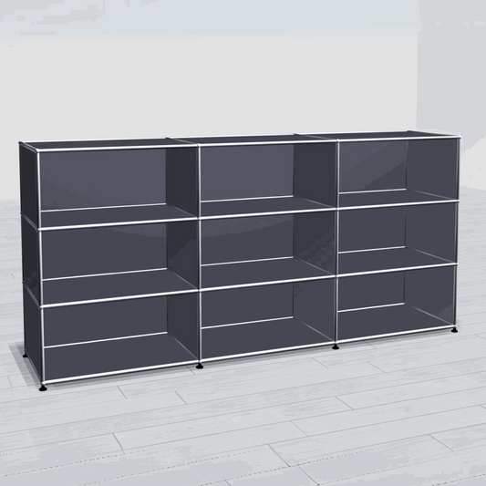 USM Haller anthracite highboard with 3x3 open compartments and 50 cm depth
