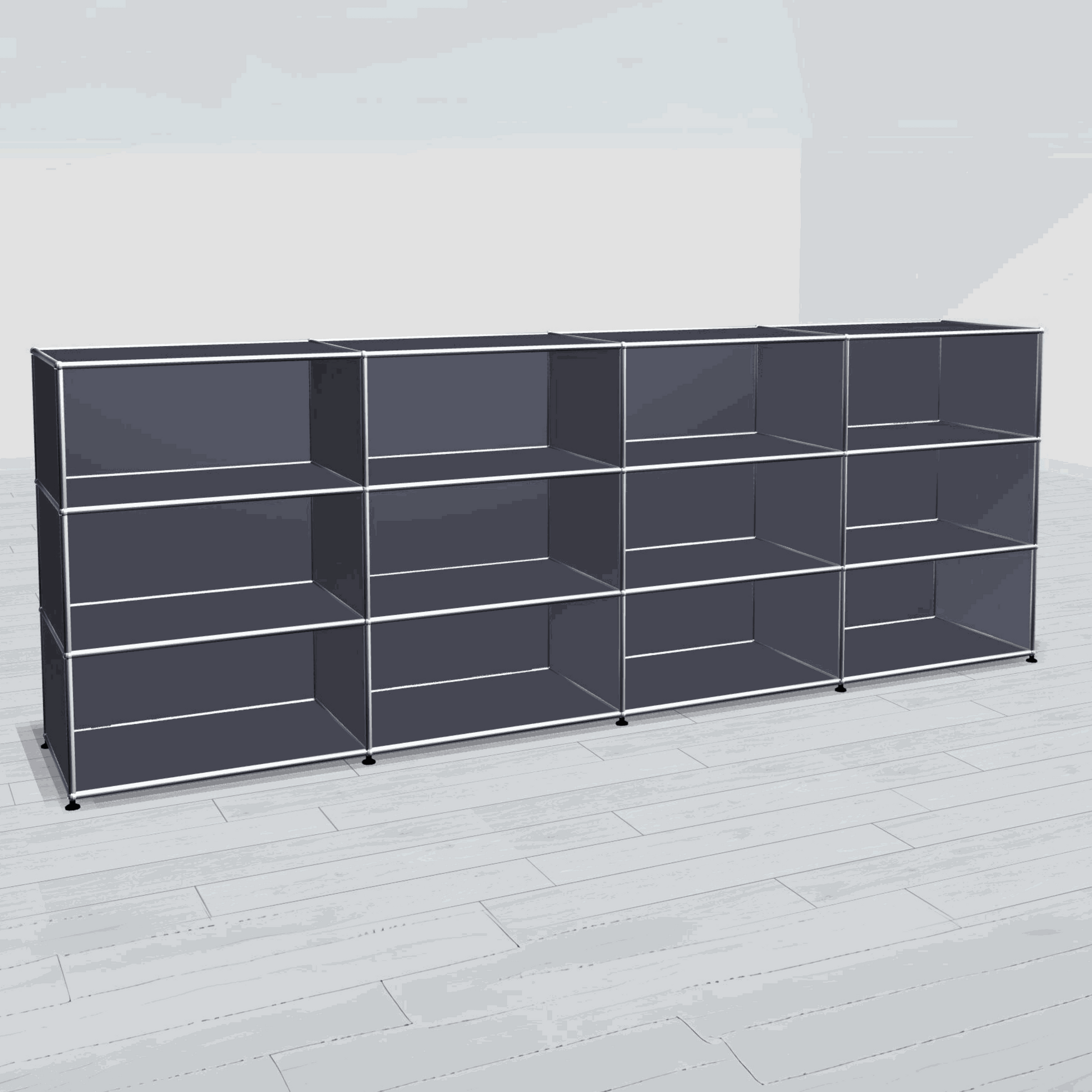 USM Haller Highboard anthracite with 4x3 open compartments and 50cm depth on wooden floor
