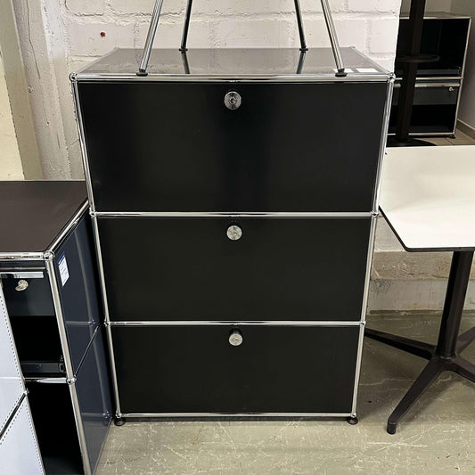 USM Haller Highboard in black with 1 drawer and 2 flap compartments, measuring 109x75x52 cm