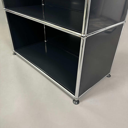 USM Haller Highboard in graphite black with 1x3 open shelves and chrome frame