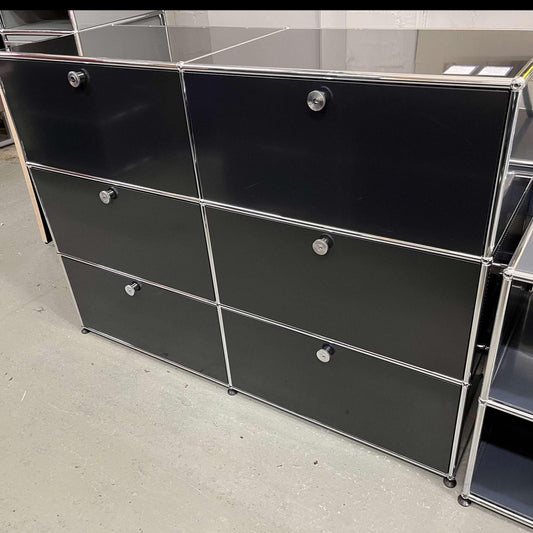 USM Haller Highboard in graphite black with six drawers and locks, measuring 152x109x54cm