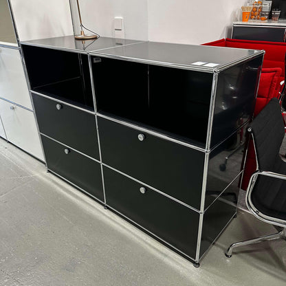Black USM Haller Highboard with 2 open shelves and 4 drawers, 152x110x52cm